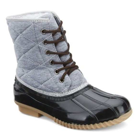 Quilted Duck Boots Gray Black Lace Up Rainboots - Picture 2 of 9